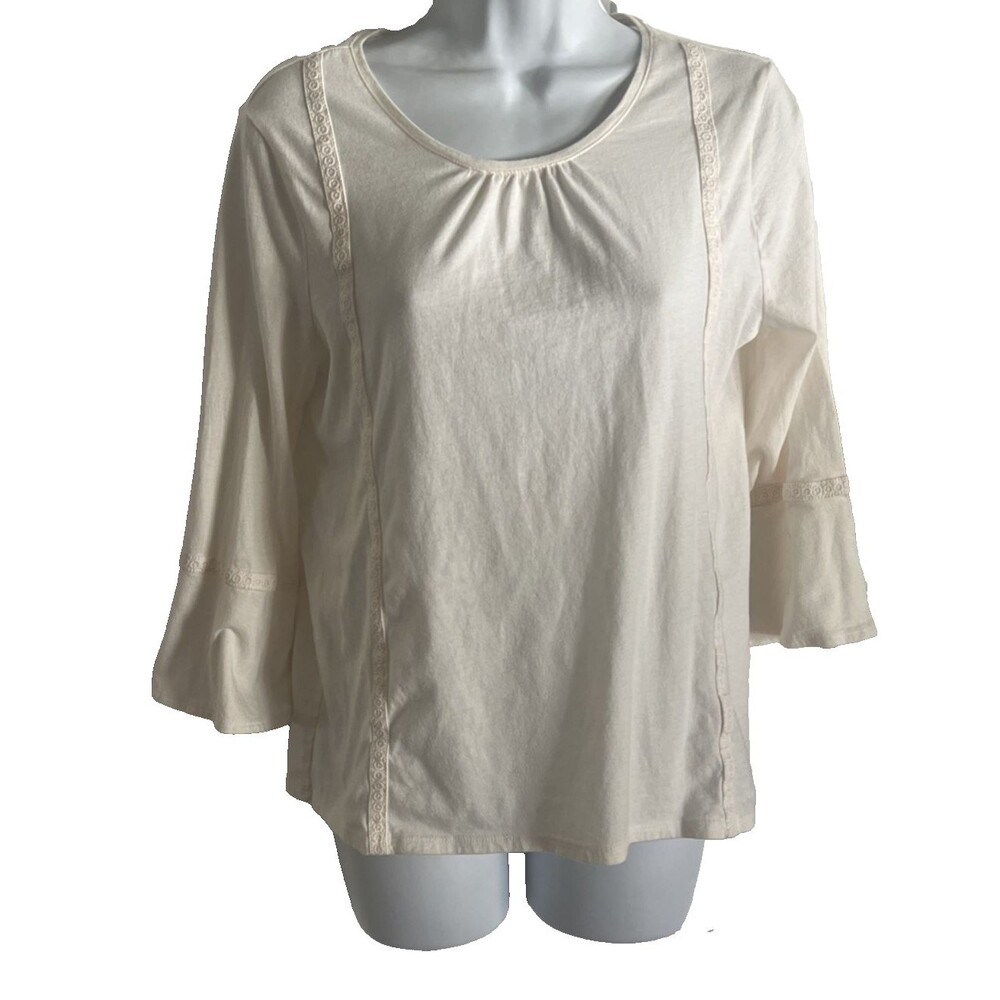Sonoma Goods For Life Top Size PM Ivory Lace Accent 3/4 Bell Sleeve Boho Cottage